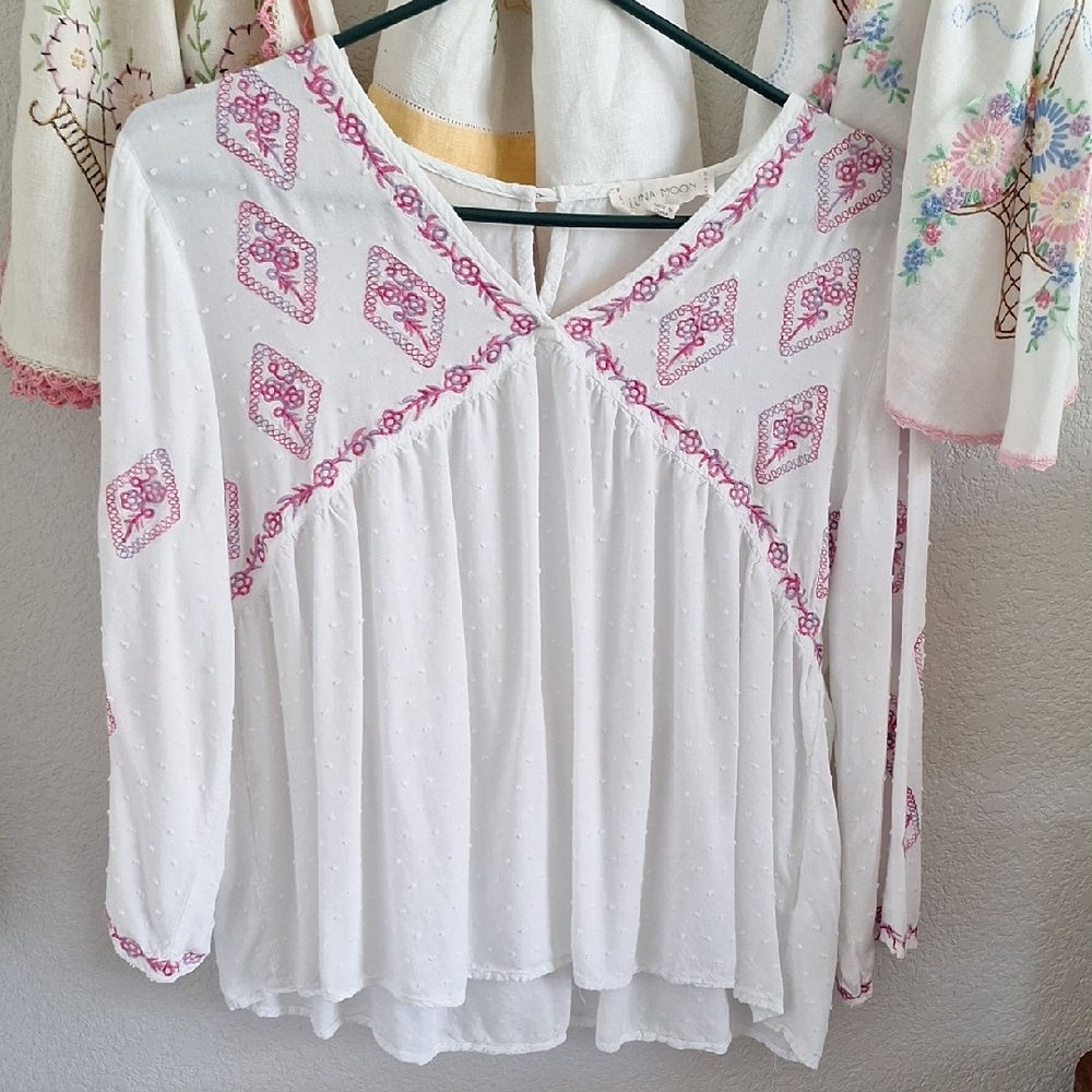 Boho White and Pink Women's Blouse